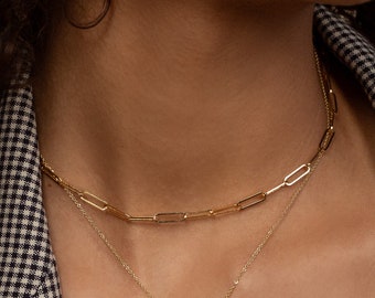 Paperclip Necklace, Gold Chain Necklace, Link Necklace, Gold Layering Chain, Dainty Gold Chains