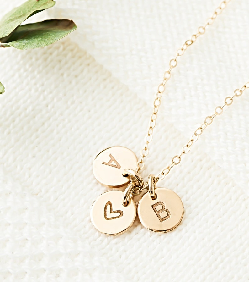 Personalized Initials Necklace Custom Initials Disk Mothers image 5