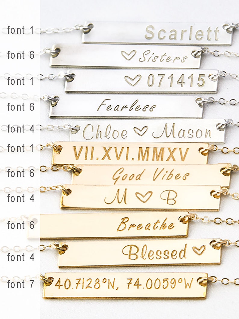 Custom Name Necklace Gold Bar Necklace Personalized Etsy