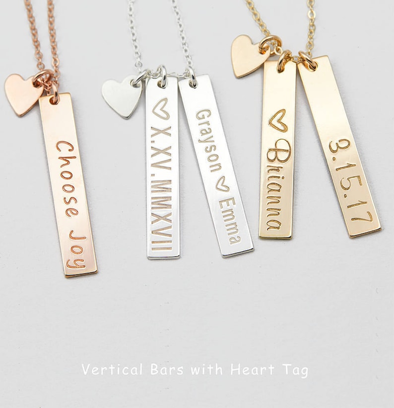 Vertical Gold Bar Necklace, Multiple Names,  Mother's Necklace, Gold Name, Custom Initial Bar Necklace, Best Gift for Mom, Valentine's Gift 