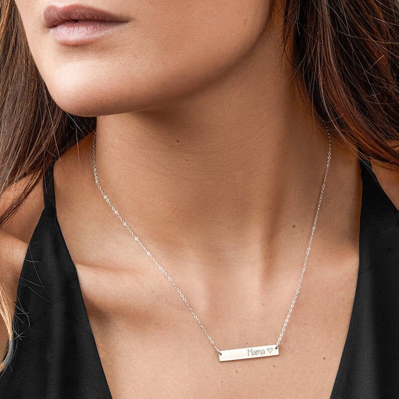 Custom Name Necklace Gold Bar Necklace Personalized Etsy