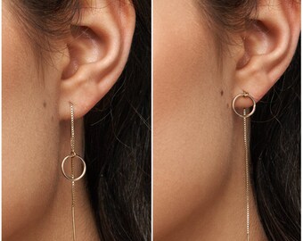 925 Sterling Silver Interlocking Circles Thread Through Earrings Threader Women