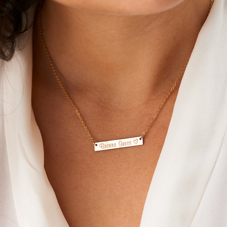 Custom Name Necklace Gold Bar Necklace Personalized Etsy