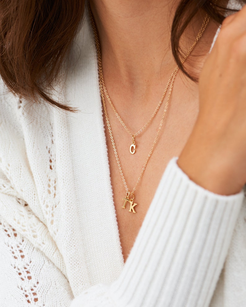 Gold Initials Letter Necklace Multiple Initials Necklace Etsy