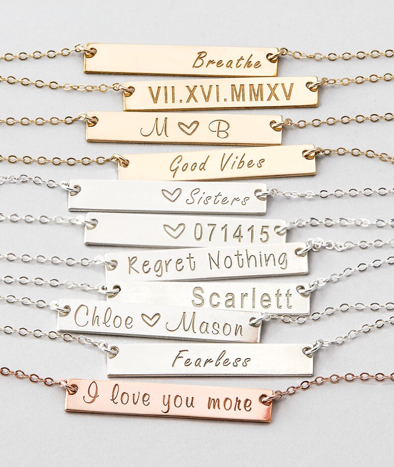 Pearl Choker Necklace Personalized Bar Necklace Set With Pearl Necklace Monogram Dainty Gold Layering Necklace Gold Bar Necklace