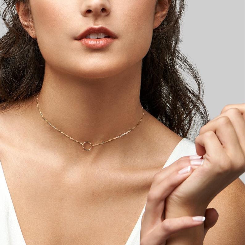 Gold Choker Necklace Thin Choker Necklace With Circle Rings Etsy