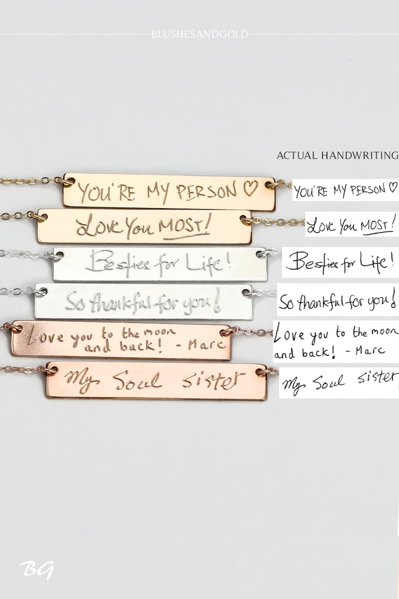 Custom Handwriting Necklace Bracelet, Gift for Her, Actual Handwriting Jewelry, Memorial Jewelry, Signature Necklace, Personalized Bar 