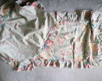 Pair of large vintage floral pillow shams, pillow cases, frilled and lace edge, unknown make