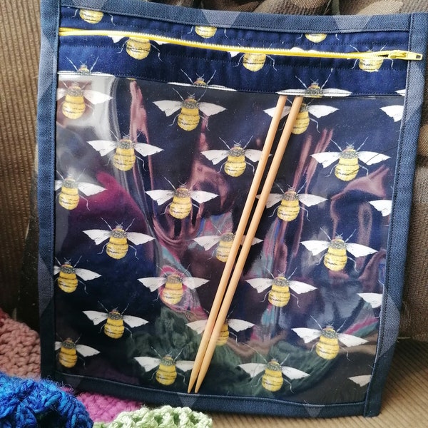 Socke, kleine Projekt Taschen, Bienen-Baumwoll-Stoff, Diamant schwere Baumwolle zurück, 2 Stile zur Auswahl. stricken, häkeln, Patchwork, Kreuzstich
