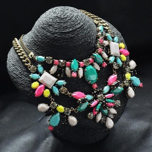 Kandee, Large Colorful Statement Necklace, Bib Necklace, Neck Candy, Pendant Necklace, Spring necklace