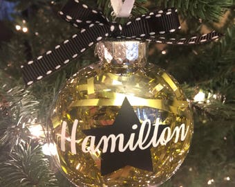 Hamilton inspired gold glitter ornament