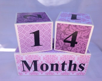 Custom Milestone Blocks for Baby and Pregnancy: Pink & Purple, Maternity Photo Prop - Wooden Age Blocks - Baby Age Blocks - Baby Photo Prop