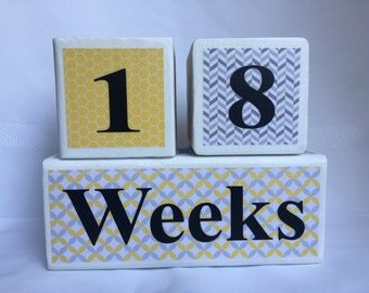 Custom Milestone Blocks for Baby and Pregnancy: Yellow & Grey - Maternity Photo Prop - Wooden Age Blocks - Baby Age Blocks - Baby Photo Prop