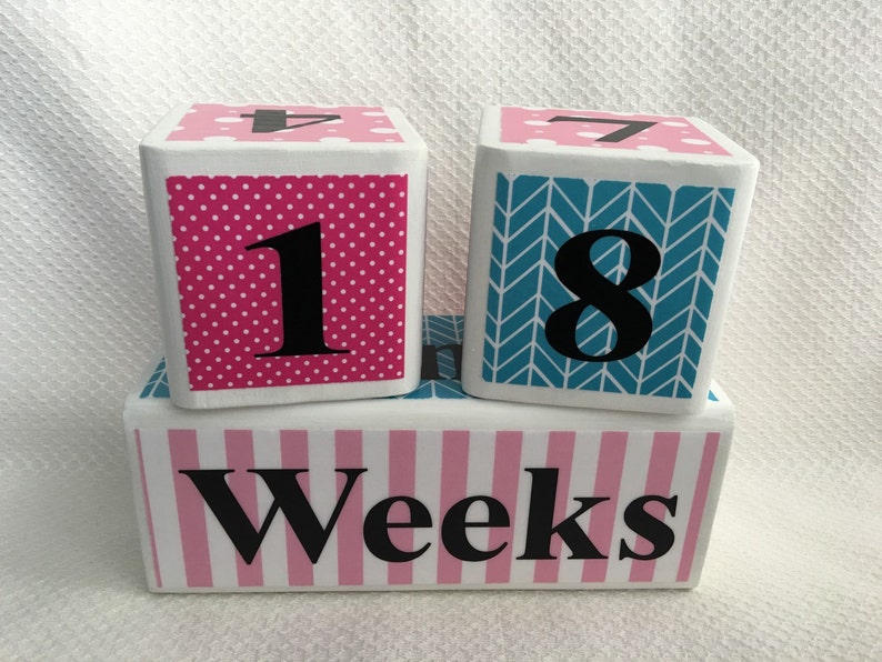 Baby Photo Prop Wooden Age Blocks Maternity Photo Prop Baby Age Blocks Custom Milestone Blocks for Baby and Pregnancy: Pink and Blue