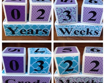 Milestone Blocks for Baby and Pregnancy: Purple and Teal, Maternity Photo Prop - Wooden Age Blocks - Baby Age Blocks - Baby Photo Prop