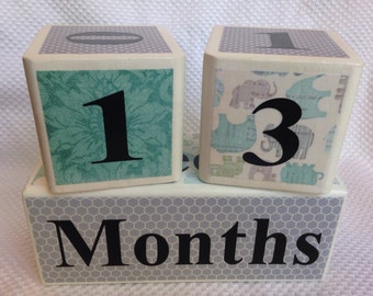 Custom Milestone Blocks for Baby and Pregnancy: Teal and Blues, Maternity Photo Prop - Wooden Age Blocks - Baby Age Blocks - Baby Photo Prop