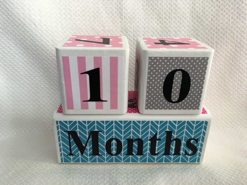 Baby Photo Prop Wooden Age Blocks Maternity Photo Prop Baby Age Blocks Custom Milestone Blocks for Baby and Pregnancy: Pink and Blue
