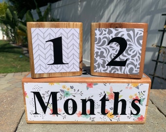 Custom Milestone Blocks for Baby and Pregnancy pink & grey, Maternity Photo Prop - Wooden Age Blocks - Baby Age Blocks - Baby Photo Prop