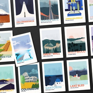 Reisepostkarten 15er Set. Postkarte GeschenkSet. Kunstdrucke und Hochzeitsplatzkarte. Illustration Pack Minimal Wanderlust.