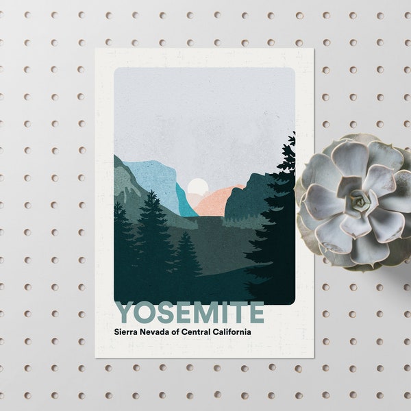 Yosemite Poster // National Park Yosemite Prints Travel Posters // Minimalist Wanderlust Wall Art Print // Illustration