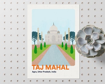 India Travel Poster // Taj Mahal Gifts // Wall Art Travel Prints // // Minimalist Illustration