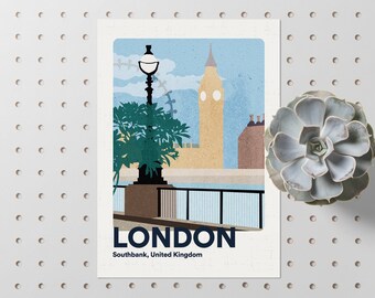 London Poster // London Prints Travel // England Southbank Minimalist Wanderlust // Illustration