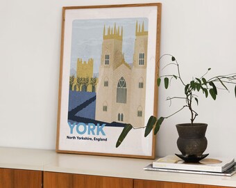 York Minster Poster | Yorkshire Travel Print | Cathedral Wall Art