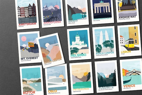 Travel Postcards Set: Minimalist World Landmarks Art Prints Volume Two