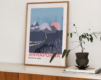 Annapurna Base Camp Poster | Nepal Hiking Print | Mountain Wall Art