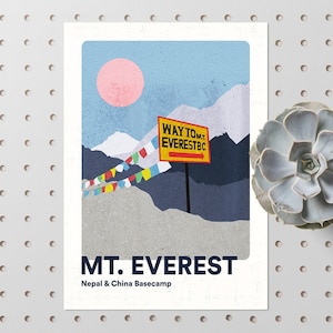 Mount Everest Poster // Everest Base Camp Prints Travel Asia // Minimalist Wanderlust // Illustration