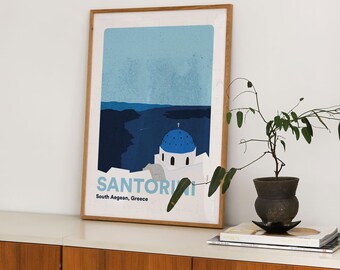Affiche de Santorin Grèce | Impression de voyage à Oia | Décoration murale île grecque