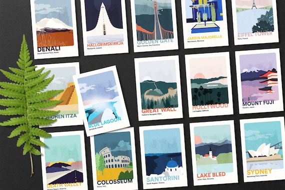 Travel Postcards Set: Minimalist World Landmarks Art Prints Volume One