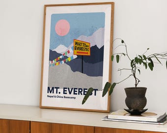 Mount Everest Poster | Himalayas Travel Print | Nepal Wall Art