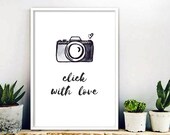 Click with love Poster, Printable quote, watercolour illustration, watercolor illustration DIY
