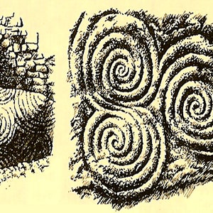 Puede incluir: Una ilustraci&oacute;n en blanco y negro de un dise&ntilde;o en espiral. El dise&ntilde;o est&aacute; formado por tres espirales entrelazadas. El texto debajo de la imagen dice: "Comenzando en cualquiera de los puntos centrales, traza alrededor del exterior de las l&iacute;neas oscuras, luego fluye para trazar las l&iacute;neas exteriores."