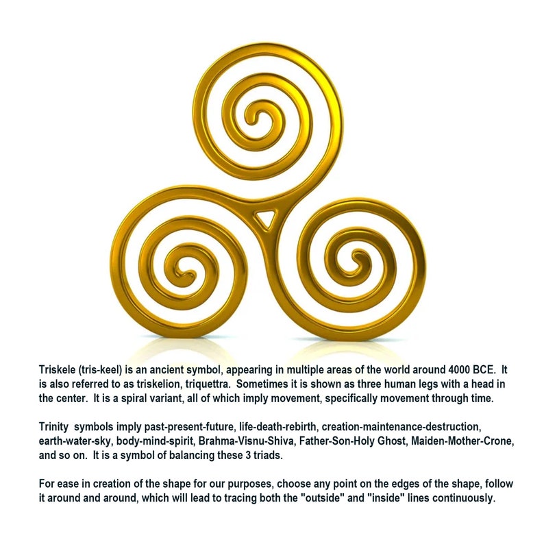 Puede incluir: Un s&iacute;mbolo Triskele dorado, tambi&eacute;n conocido como triskelion o triquetra, es un dise&ntilde;o en espiral de tres partes. Es un s&iacute;mbolo antiguo que representa el movimiento y el equilibrio.