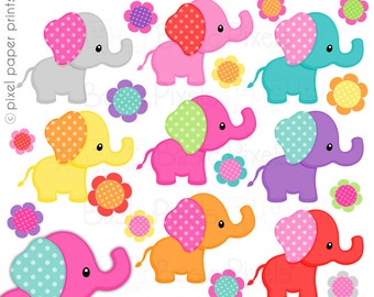 Girly elephant clipart - Digital Clip Art - Personal and commercial use