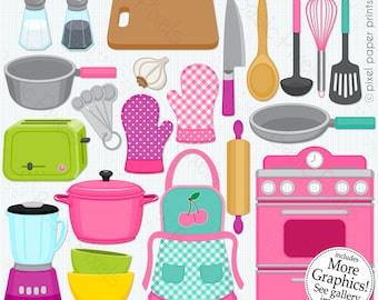 Cute Kitchen Clipart – Cooking Graphics, 32 PNG Files (Digital Download)