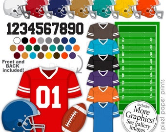 Football clipart - Digital Clip Art - Football helmet and jersey - Personal and commercial use