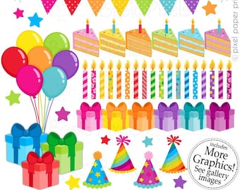 Birthday Clipart - Digital Clip Art - Rainbow Birthday - Personal and commercial use