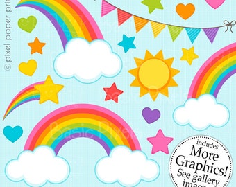 note paper 100 sheets Sweet Rainbow - Digital Clip Art - Rainbow clipart for Personal and commercial use