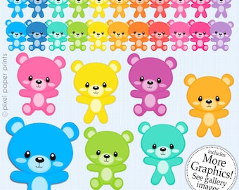 Bear clipart - COLORFUL BEAR - Digital Clip Art  - Personal and commercial use