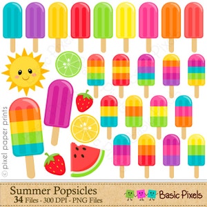 Summer Popsicles Clipart - Digital Clip Art - Popsicles - Personal and commercial use