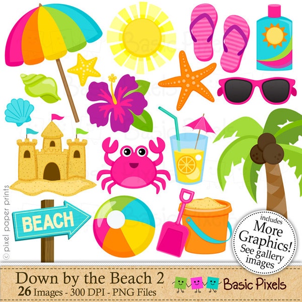 Beach Clipart 2- Digital Clip Art - Personal and commercial use