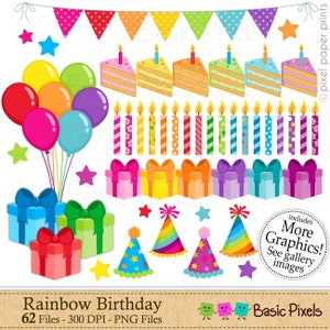 Birthday Clipart - Digital Clip Art - Rainbow Birthday - Personal and commercial use