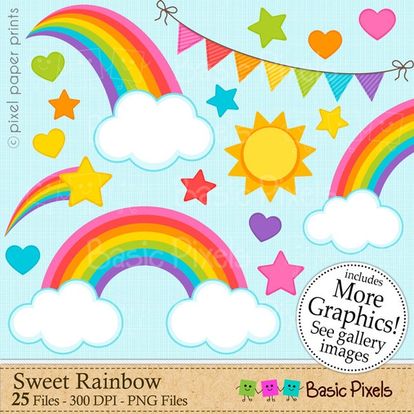 Sweet Rainbow - Digital Clip Art - Rainbow clipart for Personal and commercial use