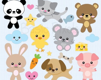 Kawaii animals clipart - Digital Clip Art - Cute Animal Graphics - Personal and Commercial Use