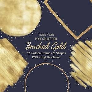 Brushed Gold - Frames Clipart - Gold Foil Shapes - Clip art - Design Elements - Commercial use