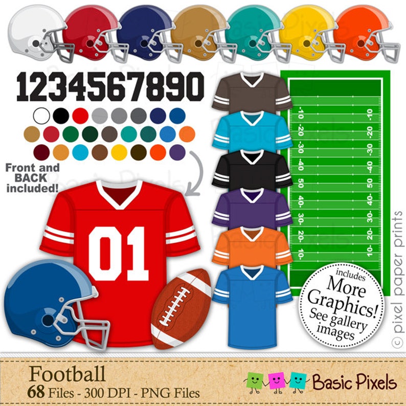 Football clipart Digital Clip Art Football helmet and jersey Personal and commercial use image 1