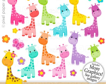 Giraffe Girl Clipart – Colorful Giraffe Graphics (Digital Clip Art)